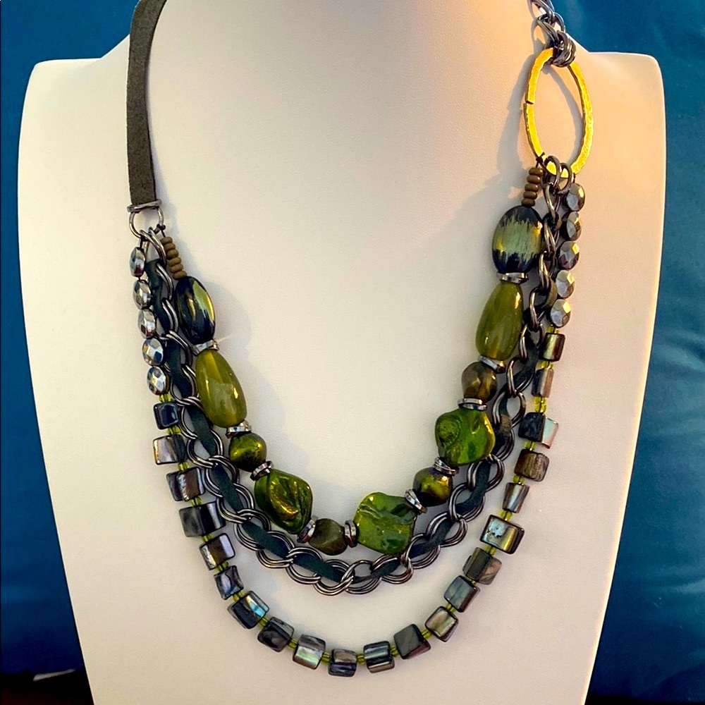 10/$10 forest Green  Multi-Strand asymmetrical Necklace